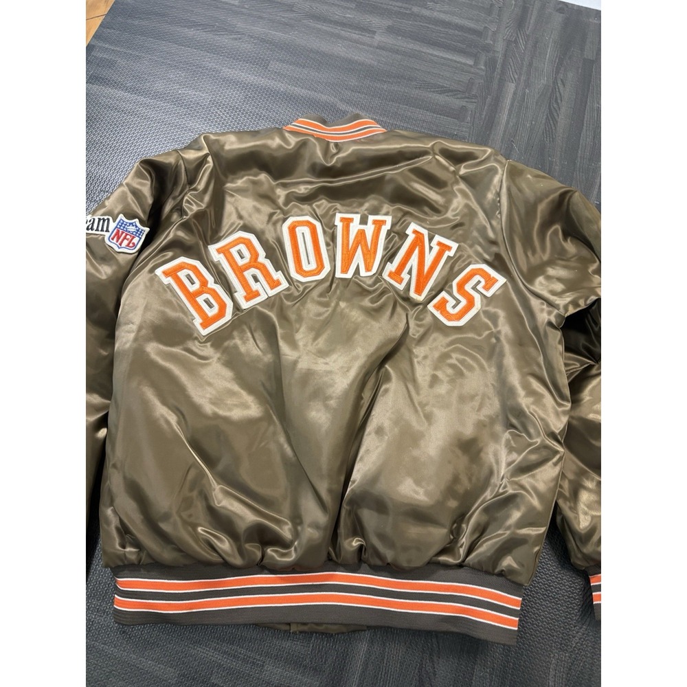 Vintage Cleveland Browns Satin Jacket Brown Chalk Line Chalkline Large Spellout